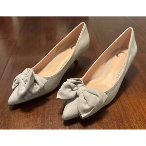 NWOT Women's Gray Faux Suede Bow Pointed Toe‎ Kitten Heel Pumps Size 8